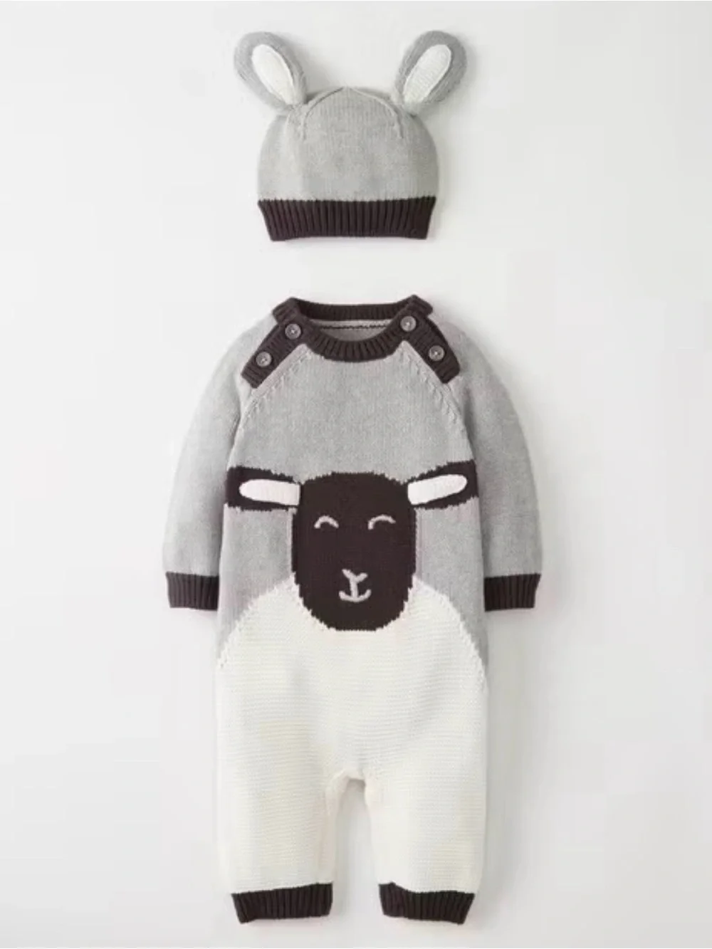 NWT Hanna Andersson Lamby Organic Cotton Sweater Romper Set & Hat Size 6-12 Mo